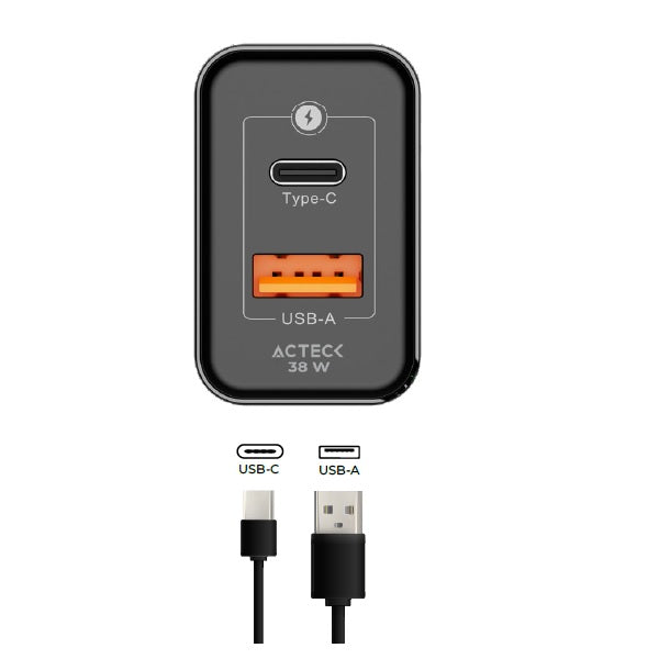 CARGADOR TURBO DE PARED ACTECK CON TECNOLOGIA GAN CP440 ENERGON PLUS CARGA ULTRA RAPIDA DE 35W 1 USB C