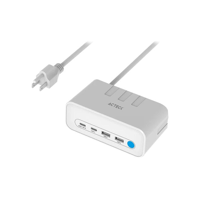 Cargador Acteck de escritorio Energon Mate CE676 Blanco Carga PD 20W 3 Conectores de corriente