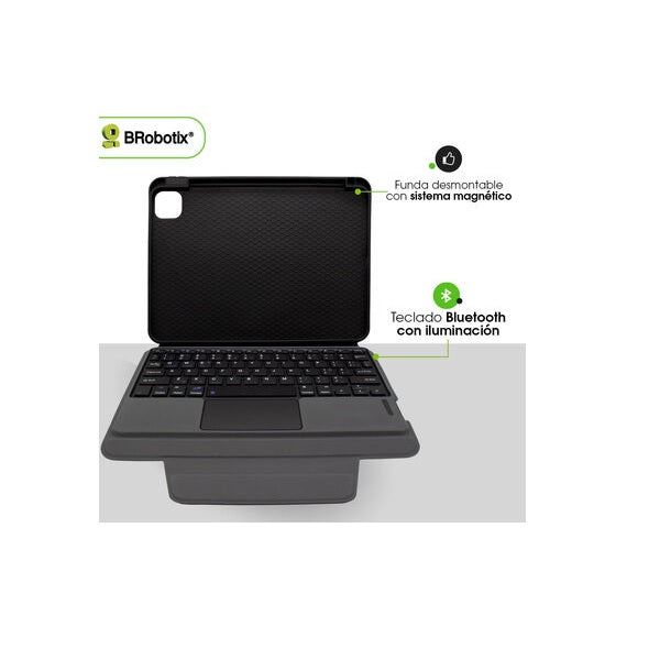 Funda Brobotix con teclado bluetooth y pantalla tactil para IPAD PRO 13 (M4) 2024 modelo 6007846 color Negro
