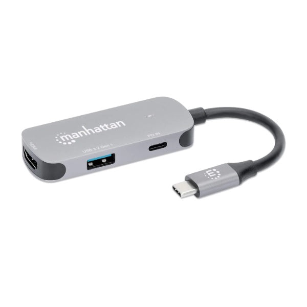 Docking Station Manhattan Tipo-C y suministro de energia con puertos USB-A/USB-C PD/HDMI Resoluciones UHD 4K 3840x2160 a 30Hz Modelo 130707