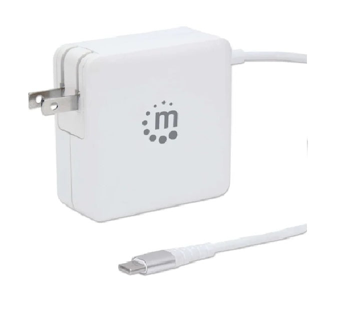 Cargador de pared Manhattan PD con cable USB-C integrado de hasta 60 W y puerto USB-A Blanco Modelo 180245