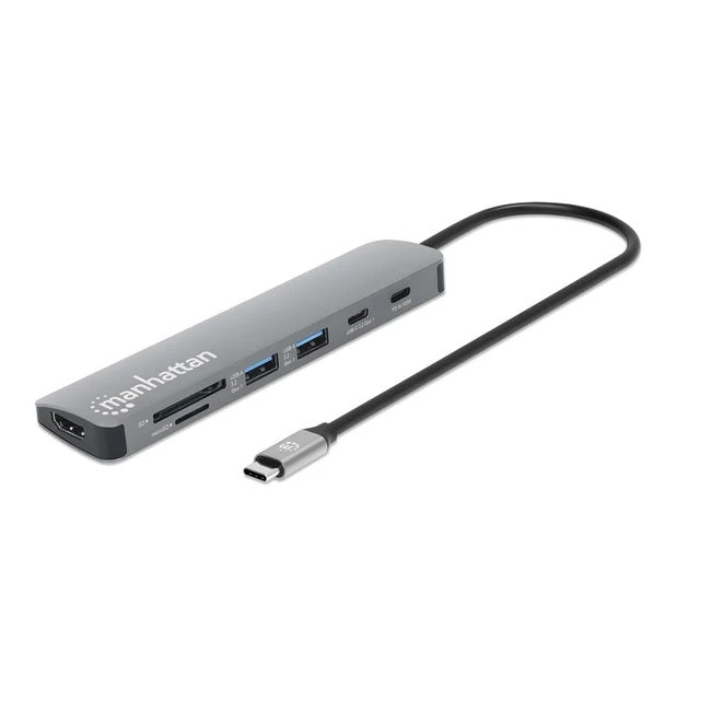 Docking Station Manhattan Aluminio 1xHDMI 2xUSB A 1xPD 1xUSB C 1xMicroSD 1xSD