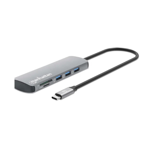Docking Station Manhattan Aluminio 1xHDMI 3xUSB A 1xPD 1xUSB C 1xMicroSD 1xSD 1xRJ45 132x43x17mm