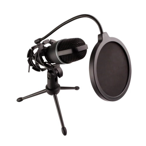Microfono Perfect Choice con filtro anti POP y tripie de escritorio 3.5mm frecuencia de 20HZ modelo PC-110583 color Negro