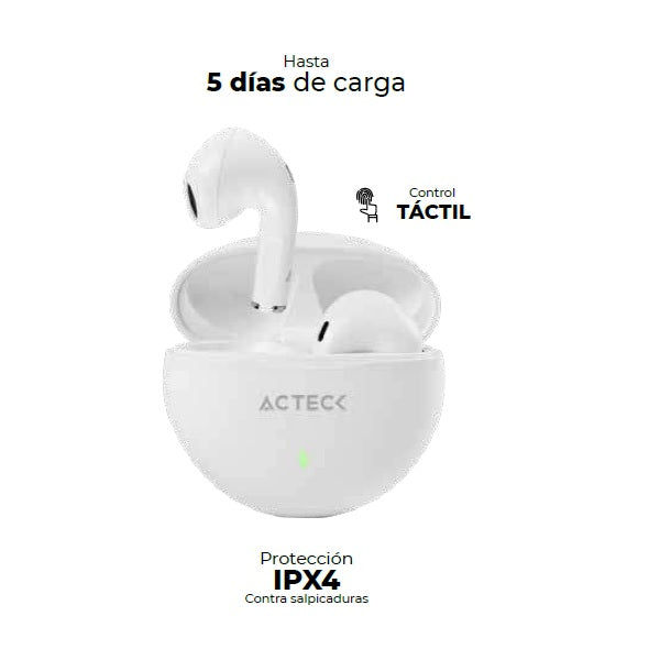 AUDIFONOS IN EAR ACTECK SENSE EP230 INALAMBRICOS BLANCO TWS BT 5.1