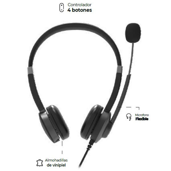 Audífonos Diadema Acteck On Ear Para Call Center Pro HN640 USB-A + Micrófono con Control de Volumen y Silencio