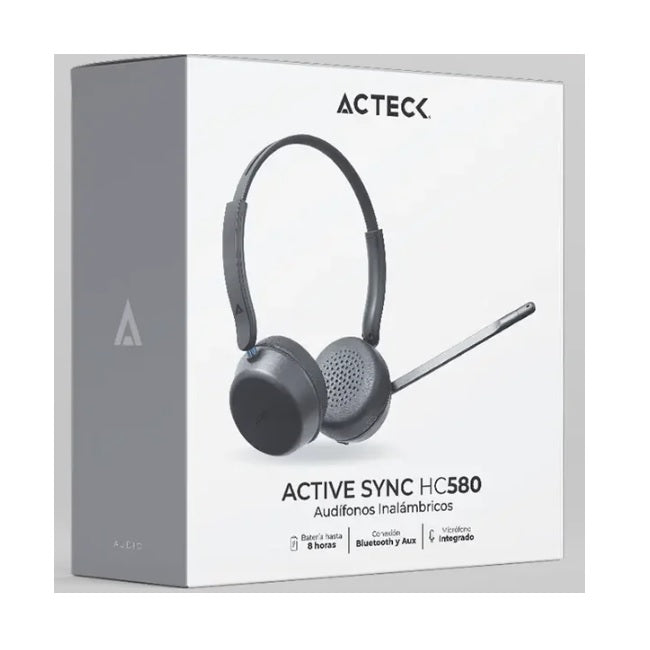Audifonos Inalambricos Acteck Active Sync HCS580 Negro Plastico Bluetooth 5.0 y Conexion Aux 3.5mm