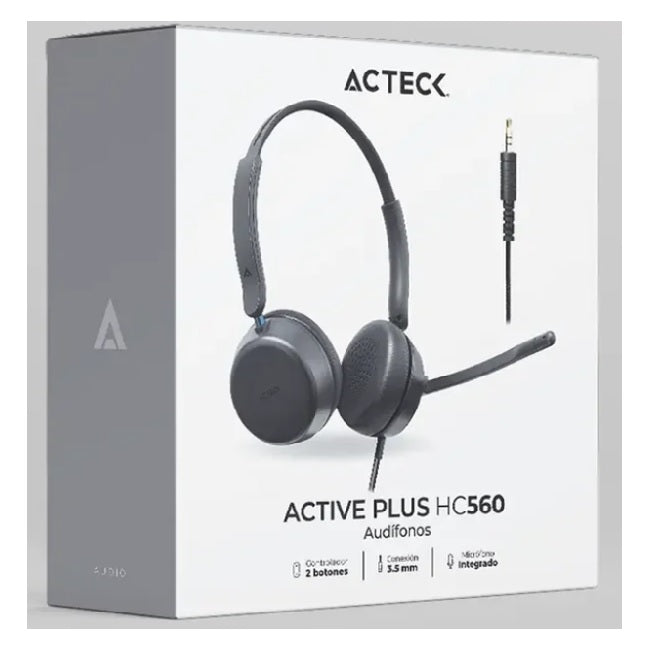 Audifonos Alambricos Acteck Active Pro HC560 Negro Plastico Conexion Aux 3.5mm 1.8mts