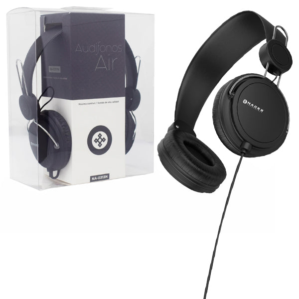 Audífono diadema alámbrico Naceb air c/microf 3.5mm 1.2m modelo NA-0313N color Negro