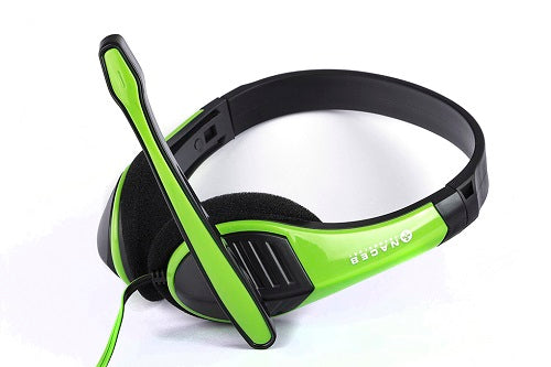 Audífono Diadema Alámbrico Naceb HIFI Verde/Negro 3.5mm c/Micrófono Omnidireccional modelo NA-589VE