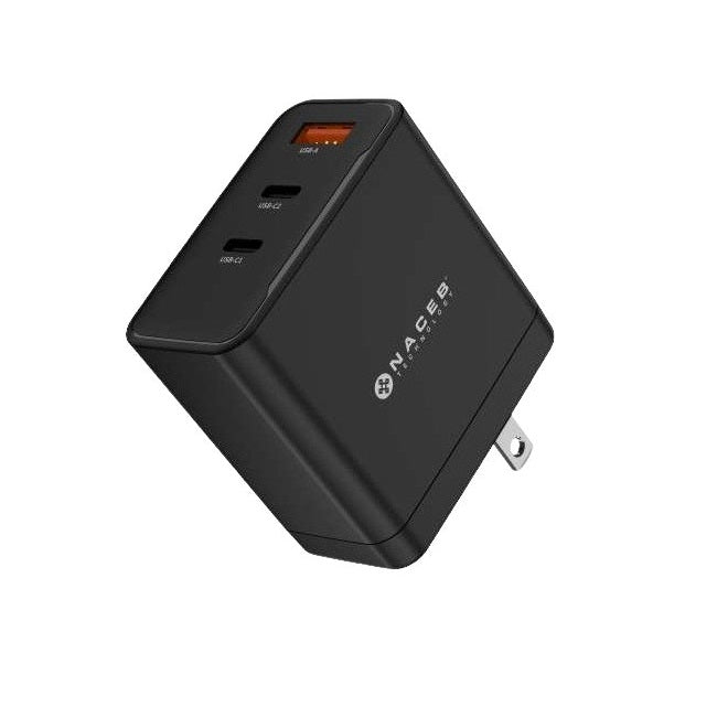 Cargador de pared Naceb Gan USB-A+ USB-C + USB-C de 65W modelo NA-0144