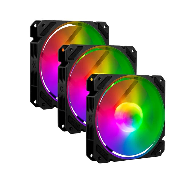 Kit 3 Ventiladores Balam Rush 120mm Negro Eolox Blaze EX70K ARGB Rainbown 120x120x25mm 1200RPM Hidráulico 12V Incluye Hub 4 Pin + 3 Pin
