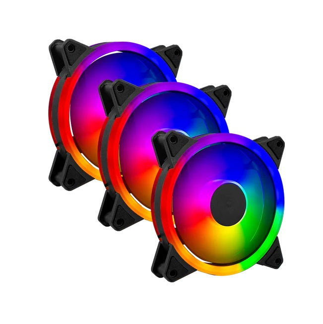 Kit 3 Ventiladores Balam Rush 120mm Negro Eolox Blaze EX30K ARGB borde led Rainbown 120x120x25mm 1200RPM Hidráulico 12V MOLEX