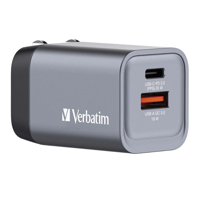 Cargador de pared Verbatim GNC 35W 20V 1xUSB-C 1xUSB-A modelo VB32200 color Gris