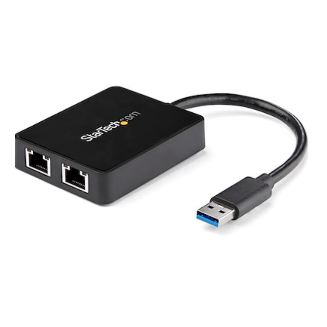 Adaptador Tarjeta de Red StarTech.com USB32000SPT NIC externa USB 3.0 de 2 puertos ethernet gigabit RJ45 y 1 puerto USB - 10/100/1000 - adaptador externo NIC USB a LAN gigabit