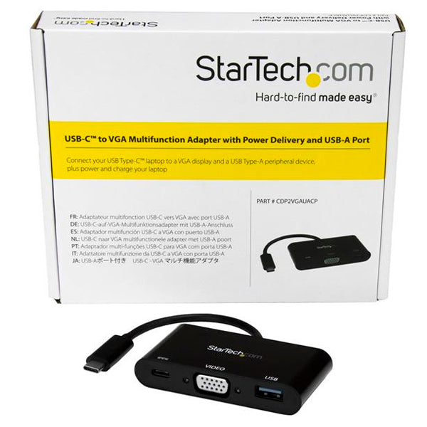 ADAPTADOR STARTECH MULTIPUERTOS USB-C a VGA CON ENTREGA DE POTENCIA POWER DELIVERY Y PUERTO USB-A STARTECH CDP2VGAUACP