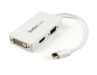 ADAPTADOR MINI DISPLAYPORT A VGA DVI O HDMI - CONVERTIDOR A/V 3 EN 1 PARA VIAJES - 1080P - 1920X1200 - BLANCO