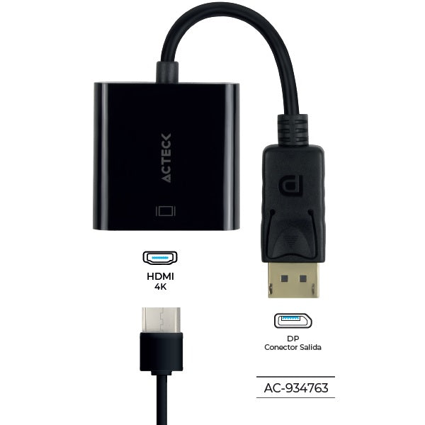 Adaptador Acteck Displayport a HDMI Shift Plus AH435 para video hasta 4K macho hembra