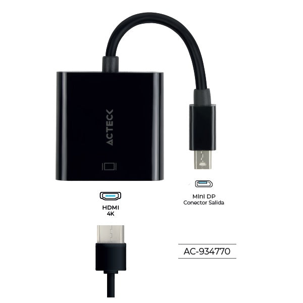 Adaptador Acteck Mini DisplayPort a HDMI Shift Plus AH430 Para Video Hasta 4K Macho Hembra