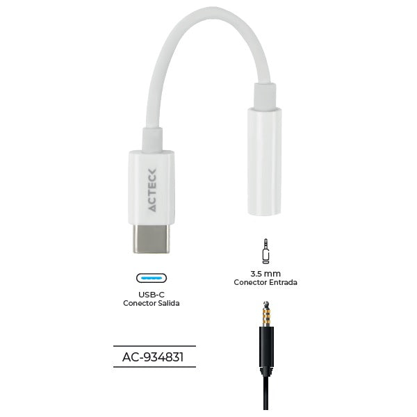 Adaptador Acteck USB C a Jack 3.5 mm Shift Plus AA405 Para Auriculares Macho Hembra