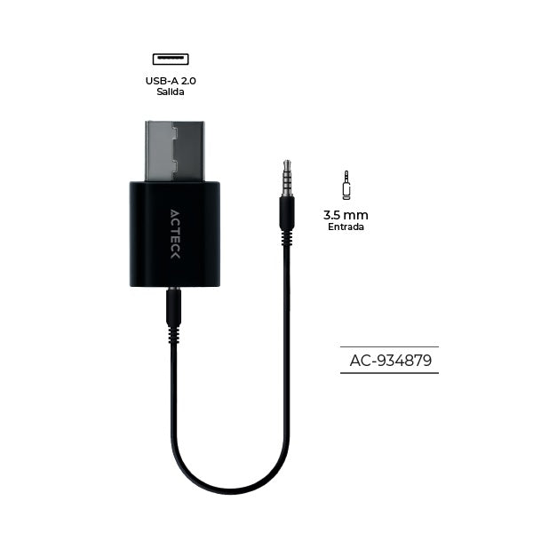 Adaptador Acteck USB-A/Bluetooth Shift Nano RTX450 Tipo Dongle Bluetooth 5.0 + Aux 3.5mm
