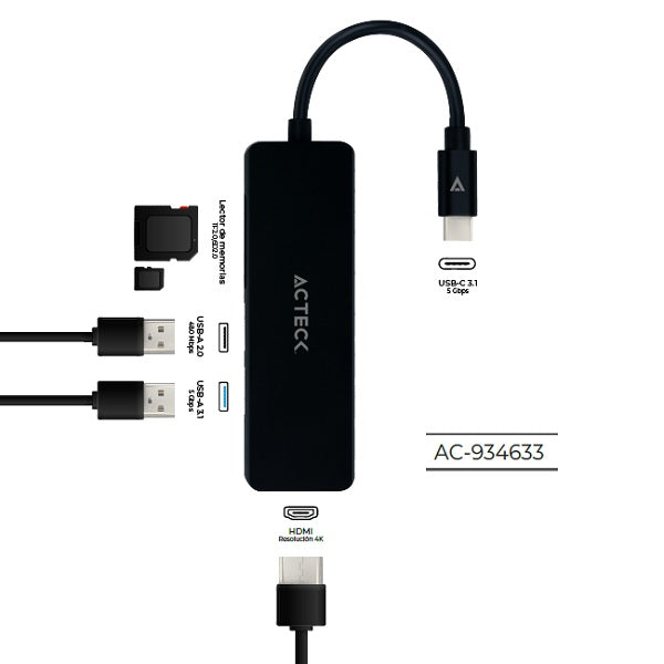 HUB USB ACTECK USB C 5 EN 1 GATE 5 DH640 4K HDMI + 1USB A 3.0 + 1USB A 2.0
