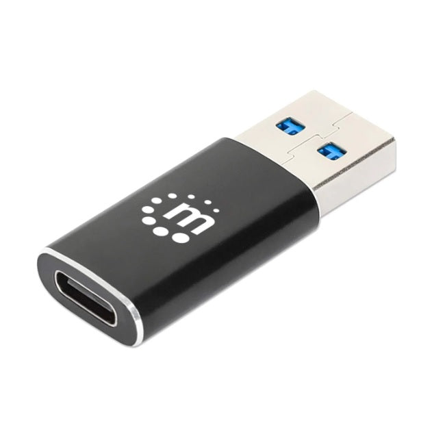 Adaptador Manhattan USB A a USB C Gen2 10 Gbps SuperSpeed Aluminio Negro