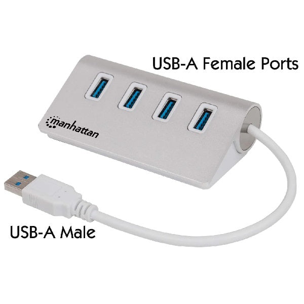 HUB Manhattan USB A 3.1 a 4 puertos USB A 3.0 5000Mbit/s Gris/blanco