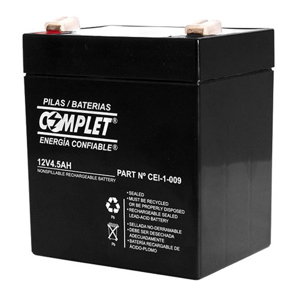 Batería COMPLET CEI-1-009 sellada de repuesto plomo ácido para UPS 12 Vcc / 4.5Ah medidas 90x70x107mm