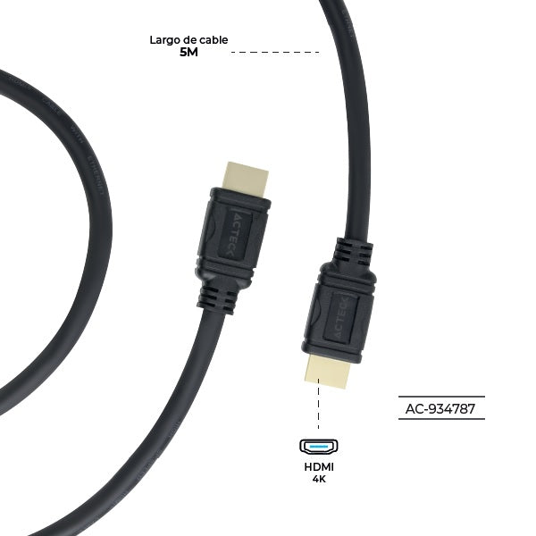 CABLE ACTECK HDMI A HDMI LINX PLUS 250 5M + HIGH SPEED 10.2GBPS + ARC + ETHERNET + CALIBRE 32 AWG 4K +3D