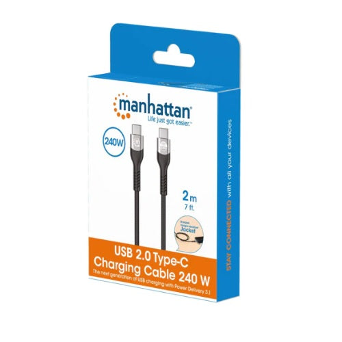Cable Manhattan USB-C de carga a USB-C 2M alta velocidad 480Mbps retrocompatible negro