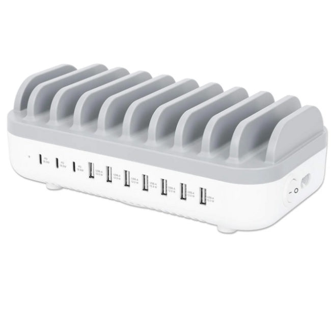 Estacion de carga Manhattan USB 10 dsipositivos 7xUSB A 3xUSB C 120w