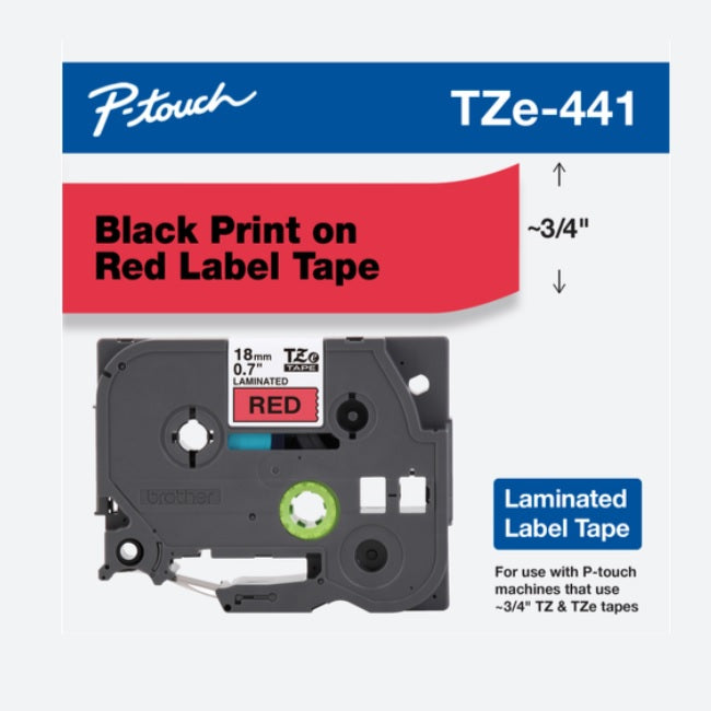 Cinta Brother TZE441 negro sobre rojo laminada para PT300 PT310B PT330 PT530 18mmX8m