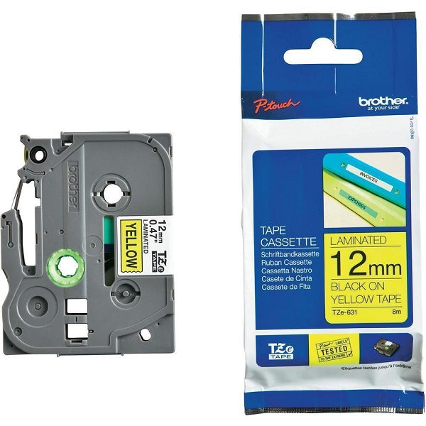 Cinta Brother TZE631 TZE631G negro sobre amarillo para PT1000 PT1000Bm PT1010 12mmX8m