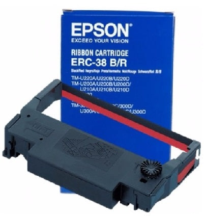 CINTA EPSON ERC-38BR BICOLOR NEGRO SOBRE ROJO TMU200D/TM300/TMU370/TMU375/TM-U375