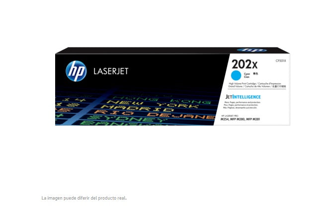 TONER HP 202X CF501X CYAN LASERJET PRO M254Dw/M281fdw ALTO RENDIMIENTO (2 500 PAG)