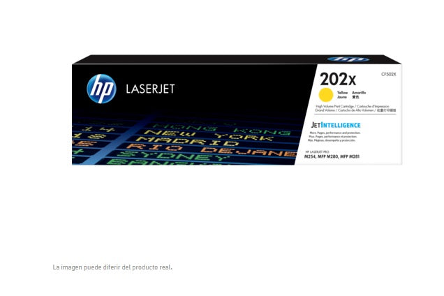 TONER HP 202X CF502X AMARILLO LASERJET PRO M254dw/M281fdw ALTO RENDIMIENTO (2 500 PAG)