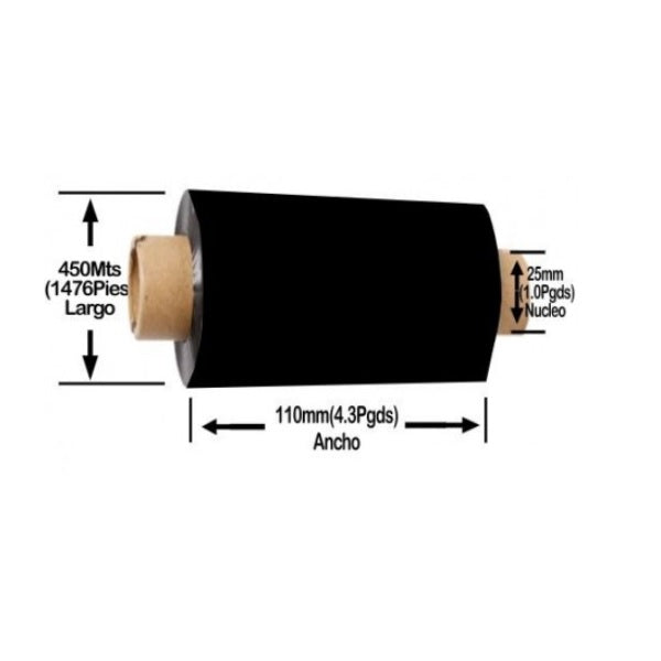 Cartucho de cinta Zebra Cera 110mmX450mts para Impresoras Industriales 2000BK11045