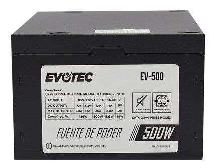 Fuente Evotec 500W 24-PIN 80MM ATX