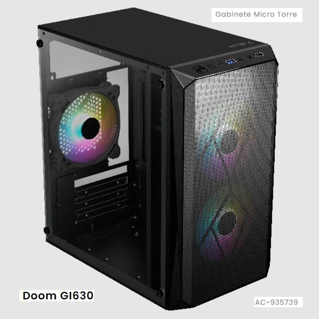 Gabinete Acteck Doom GI630 Negro Fuente 500W Micro Torre con Cristal 3 Vent