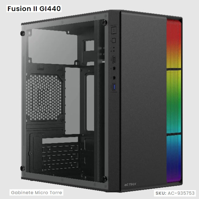 Gabinete Acteck Fussion II GI440 Negro Fuente 500W Micro Torre con Cristal