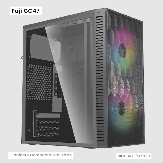 Gabinete Acteck Fuji GC470 Negro Fuente 500W Mini Torre con Cristal 2 Vent