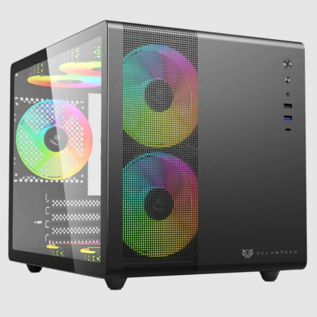 Gabinete Balam Rush Tank Mini GI930 Negro ventana Mini-Tower ITX/Mini-ATX sin fuente 3 Ventiladores ARGB Instalados