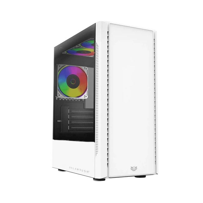 Gabinete Balam Rush Nyx GI730 Blanco Mini torre Max MB ATX Panel Izq Cristal Frente Solido con Ranura 1xUSB 3.0 3xFan RGB