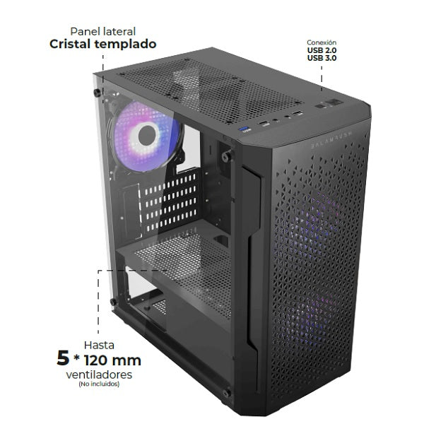 Gabinete Balam Rush ARTIC GI725 Negro 3*Ventiladores RGB sin fuente