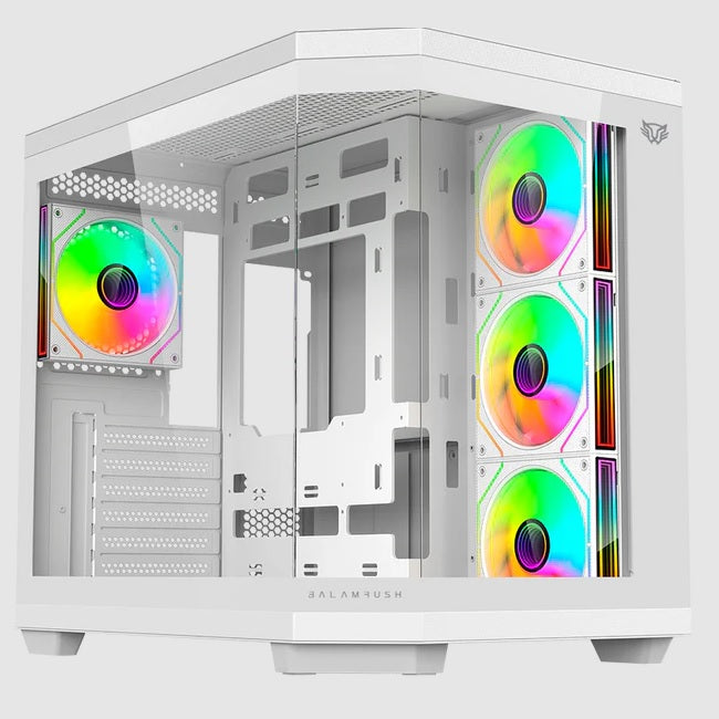 Gabinete Balam Rush Tank Master 9600 TB Media torre blanco cristal sin bordes 4xVentiladores ARGB ATX sin fuente