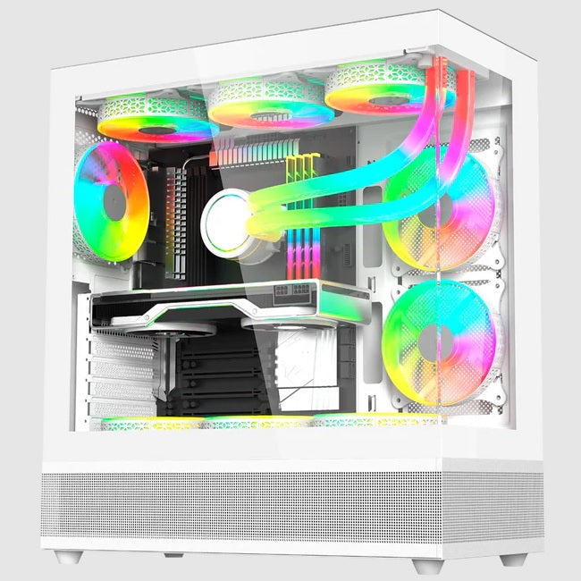 Gabinete Balam Rush Tank Super 9200 TB Azender Media torre blanco cristal sin bordes 3xVentiladores ARGB ATX sin fuente