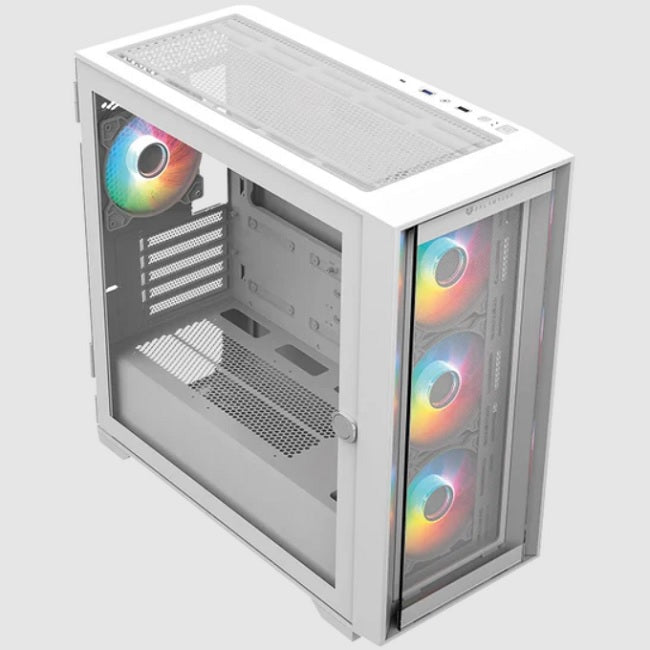 Gabinete Balam Rush Twin Mate 8000B Media torre blanco cristal 4xVentiladores ARGB Mini ITX/Micro ATX sin fuente panel frontal intercambiable cristal/malla