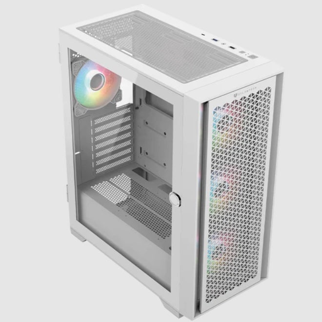Gabinete Balam Rush Twin Mate 7000B Media torre blanco cristal 4xVentiladores ARGB ATX sin fuente panel frontal intercambiable cristal/malla