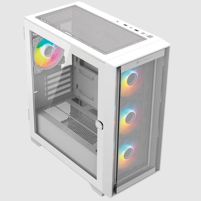 Gabinete Balam Rush Twin Mate 6000B Media torre blanco cristal 4xVentiladores ARGB Mini ATX / Mico ATX sin fuente panel frontal intercambiable cristal/malla